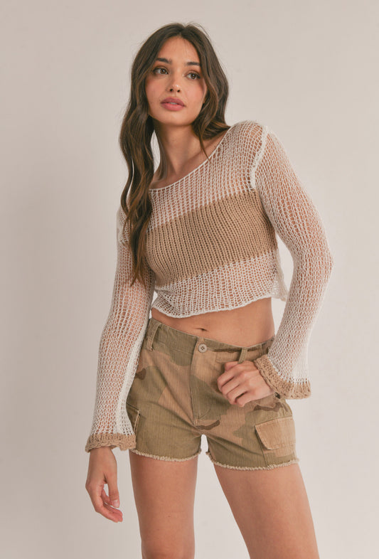 Knit Contrast Crop Sweater